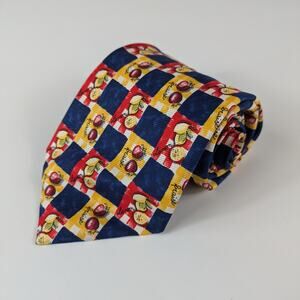 Bally Mens Necktie Switzerland Silk Fruit Lemon Picnic Neck Tie Jacquard Vintage